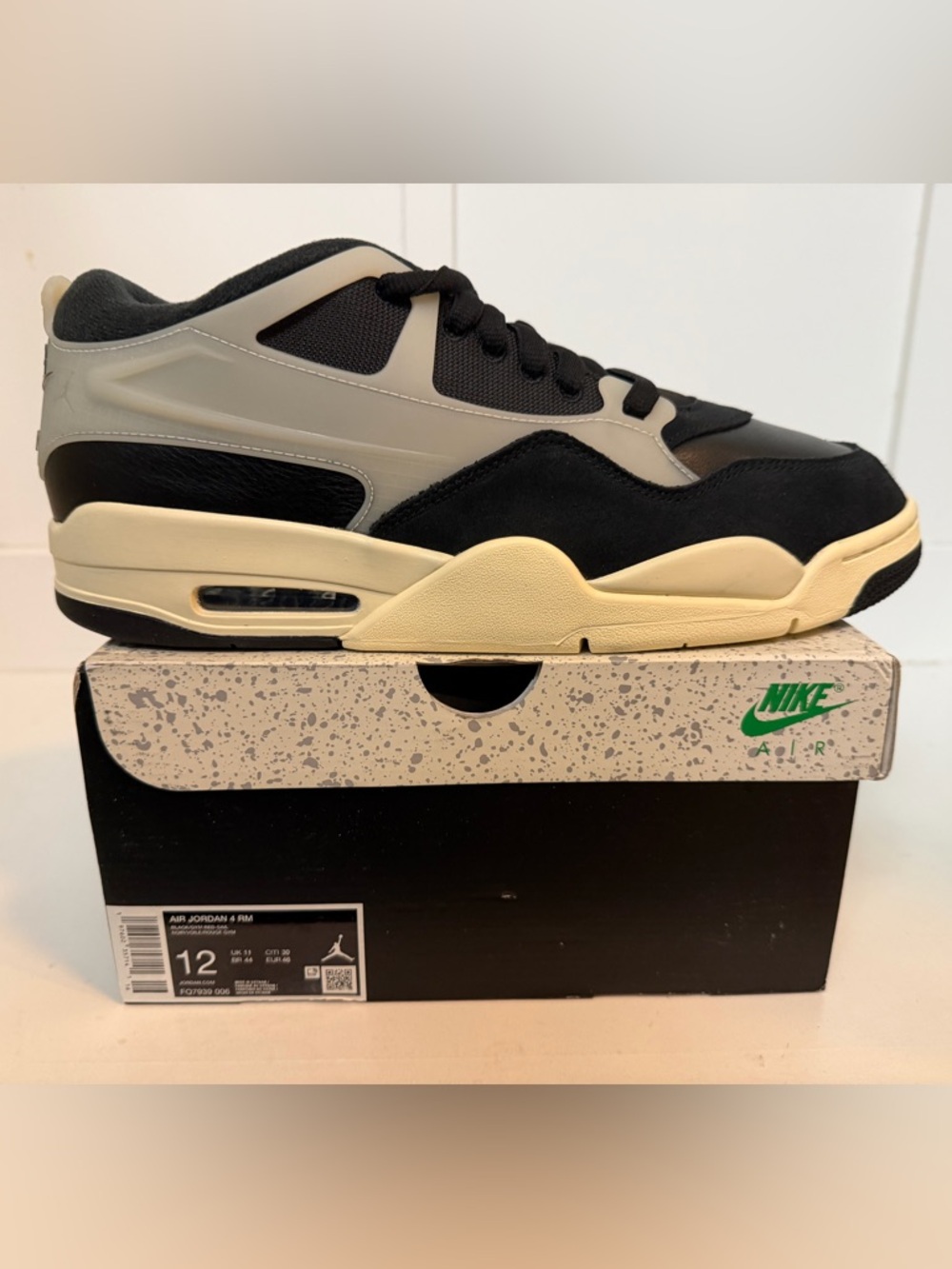 Nike Air Jordan 4 RM Black Sail Gym Noir FQ7939-006 Men's Size 12 Sneakers